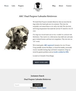 Justamere Ranch Labrador Retriever website mockup